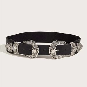 Black Double Buckle Western Belt